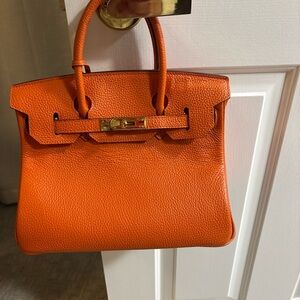 Orange Leather top handle Handbag